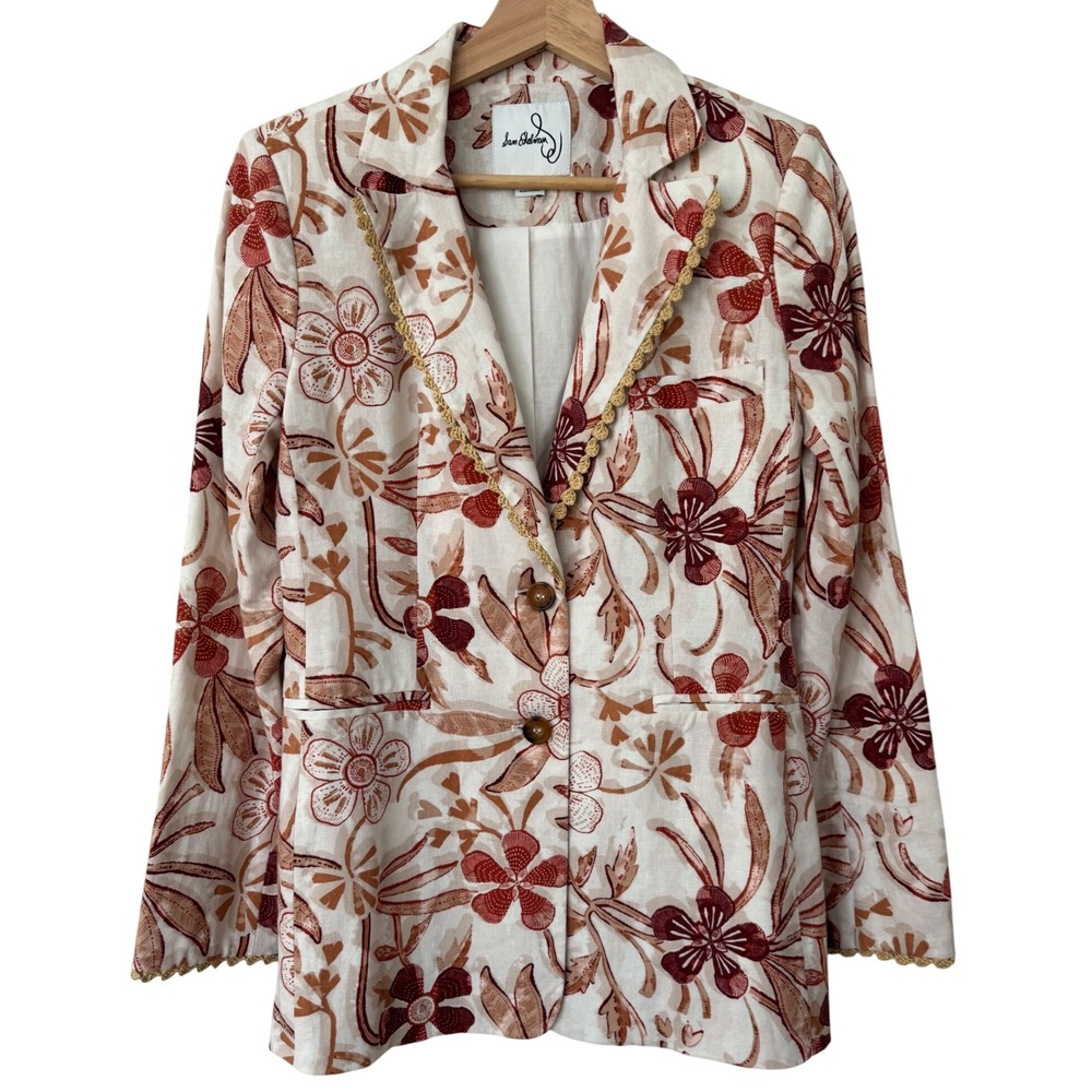 Sam Edelman Women's Enola Printed Blazer Size XS Linen Blend‎ Floral - Picture 2 of 9